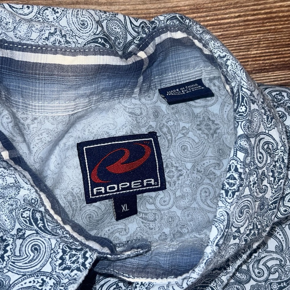 Roper Pearl Snap Mens Size XL Blue Paisley AOP Long Sleeve Cotton Western - Picture 3 of 5